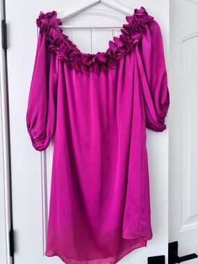 Trina Turk Fuchsia Off-Shoulder Ruffle Mini Dress - worn once! Like new!
